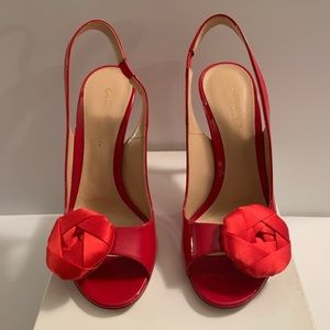 Gianvito Rossi Red Patent Flower Heels